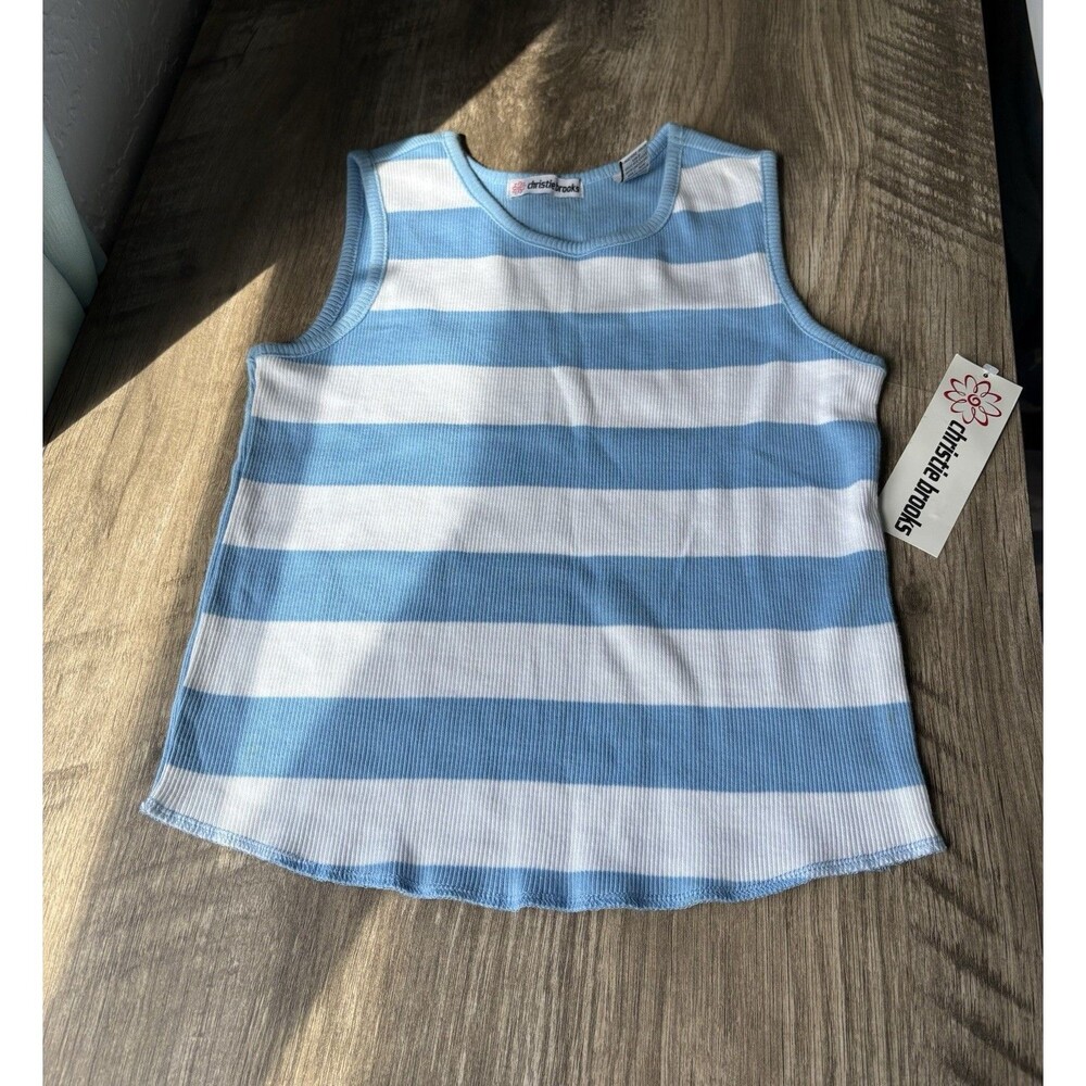 Christie Brooks Vintage 100% Cotton Girls Blue & White Striped tank Size M 10/12